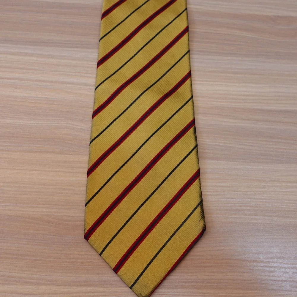 Gold Repp Stripe Neck Tie Mens Yellow STEFANO BERNARDI Regimental Silk Italian